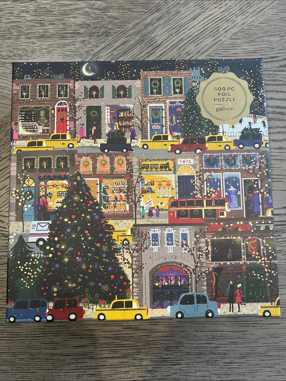 New in Box Galison Holiday Street 500-Piece Foil Puzzle - Festive Multi-Color